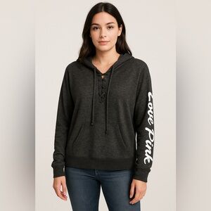 PINK Victoria's Secret Charcoal Hoodie with White Lettering